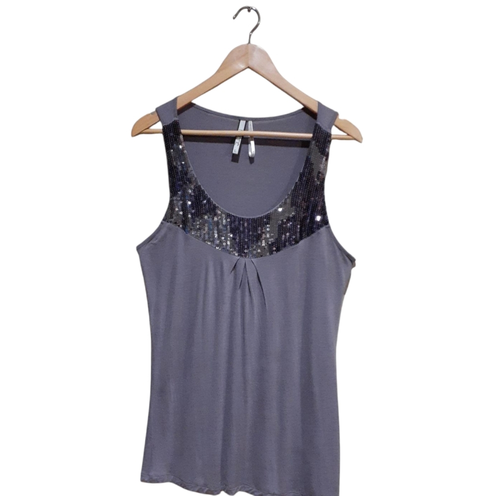 Kische Women's Sequin Embellished Sleeveless Tank Top Purple Size Large